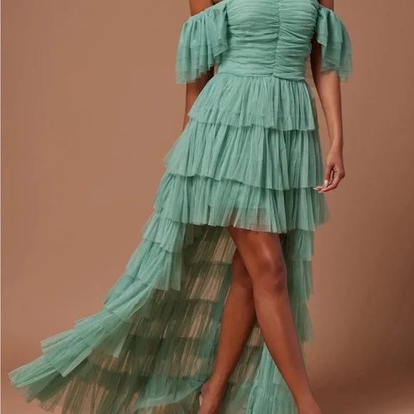 Ruffled Tiered Sage Dress - Picture 5 of 11
